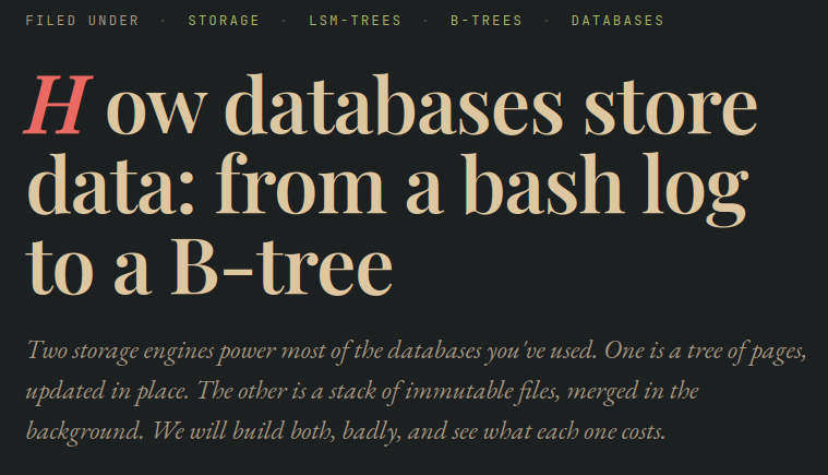 AshourOps's tweet photo. أغلب الـ OLTP database storage engines اللي مشهورة حالياً، شغالين بطريقتين بس في حفظ الداتا, يا إما B-Trees يا إما LSM-Trees (او بشكل هايبرد)

كتبت شرح تفصيلي وتفاعلي لل Structures ده وإزاي بيتعامل مع ال  Disk👇 https://t.co/jmdu3A7EPE