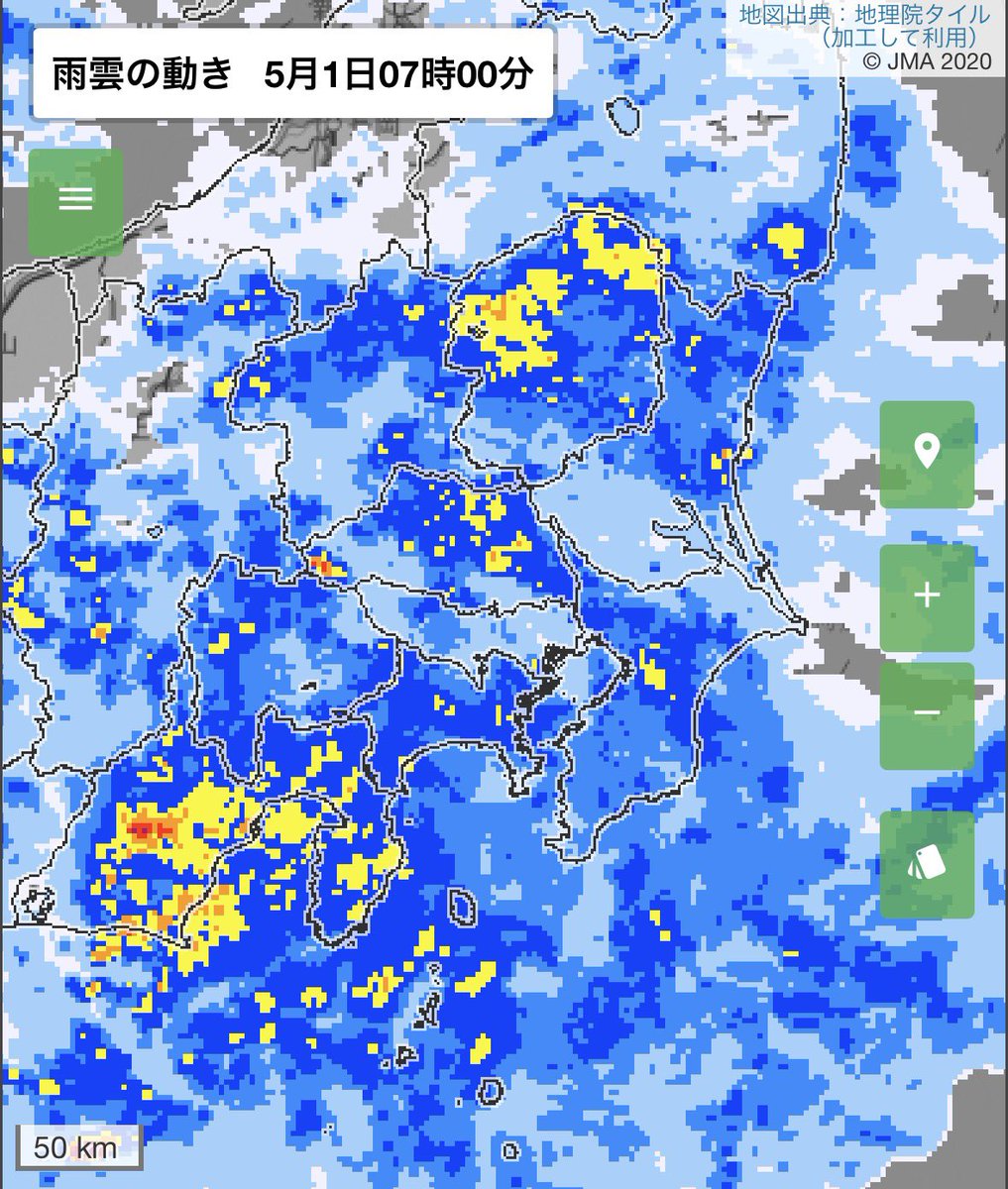 大雨にお気をつけください。
低気圧と上空寒気の影響で大気の状態が非常に不安定に。関東では5/1 昼過ぎにかけて雷を伴った激しい雨の降る所がある見込みです。大雨や落雷、竜巻にご注意を。最新のレーダー情報などを使って安全にお過ごしください。