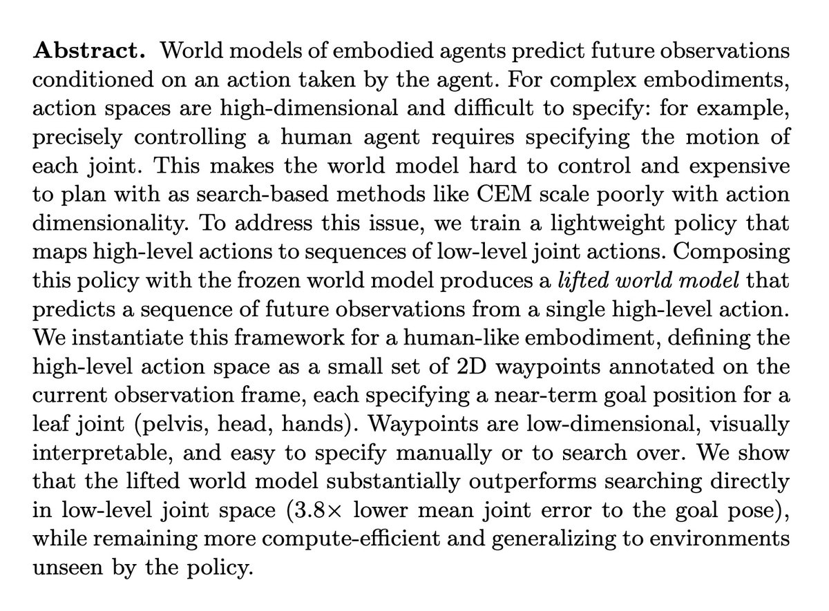 fly51fly's tweet photo. [CV] Lifting Embodied World Models for Planning and Control
A N. Wang, T Darrell, P Izmailov, Y Bai, A Bar [New York University &amp; UC Berkeley] (2026)
https://t.co/c15C0mXMa8 https://t.co/xS1Uoru1Fk