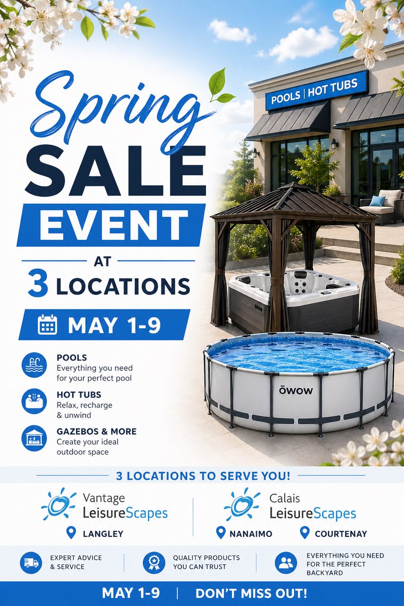 VantagePools's tweet photo. Our annual Marco Promo Spring Sale on May 1-9. Our main event will be Saturday May 2. Exclusive offers &amp; lowest prices of the season. ☀️
Visit your local pro at 3 locations

#leisurescapes #marcopromo #poolsupplies #poolcleaner #poolequipment https://t.co/6SYZLoxfh8