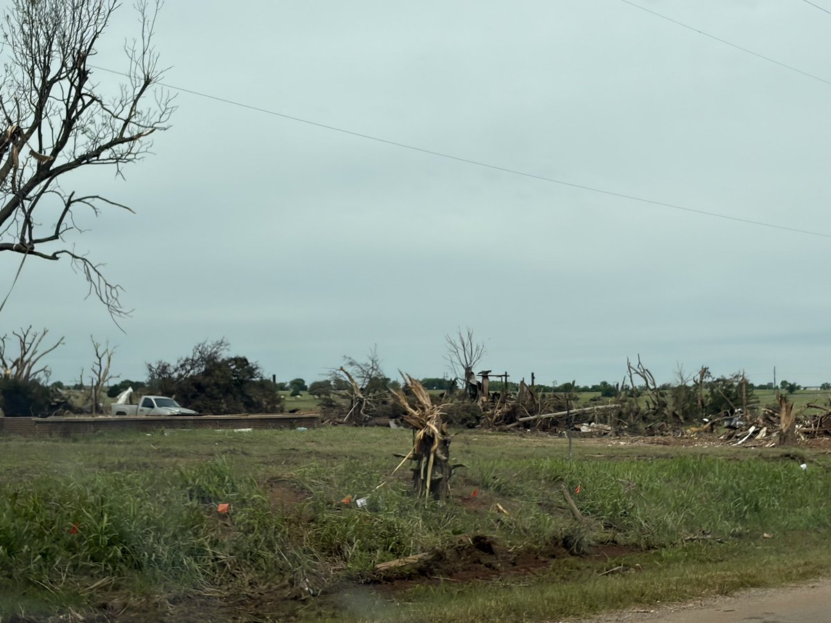 Violent  damage left from the Enid, OK, tornado a week ago. Some of the most intense damage I’ve personally seen next to Greenfield, IA. The path of this tornado took two loops on the east side of Enid after it crossed HWY 81 near the air force base.