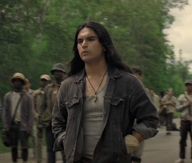 Basically any character played by Joshua Odjick especially these two :  Taniel (IT Welcome to Derry) and Collie Parker (The Long Walk)