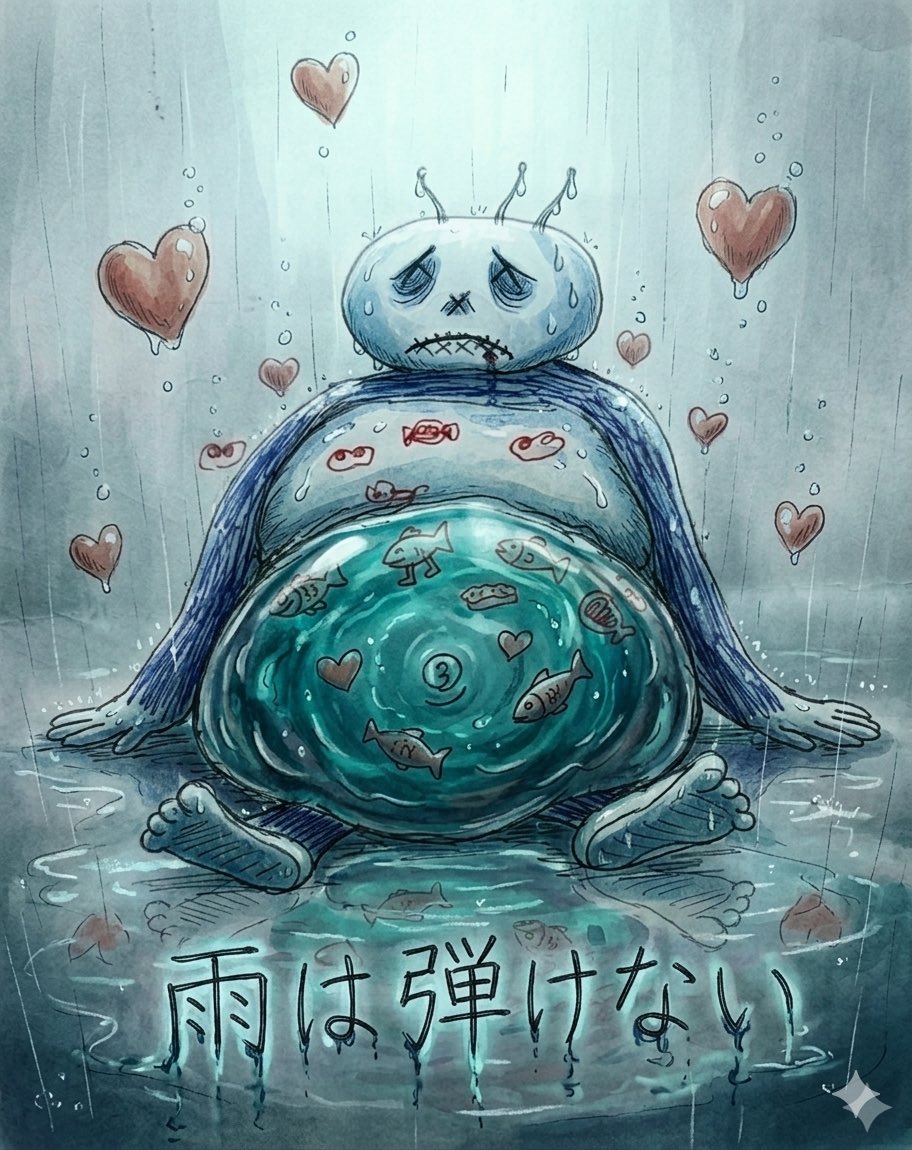 おはよう🔉強雨だぜぇ☔⤵️😩

しかし今日の雨に備えて昨日は💭💭
セブンイレブンのコーンパン🌽を食べまくったぜぇ😏

太って強くなっても雨は弾けない😭

みんなは上手く雨弾けてるかぁ〜？？😞

そしてサタンは今こんな感じ👇

#変な絵　#雨の金曜日　#らくがき