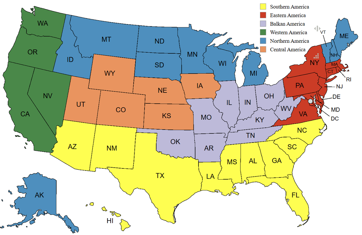 This is how I would categorize the US if it was like Europe.
