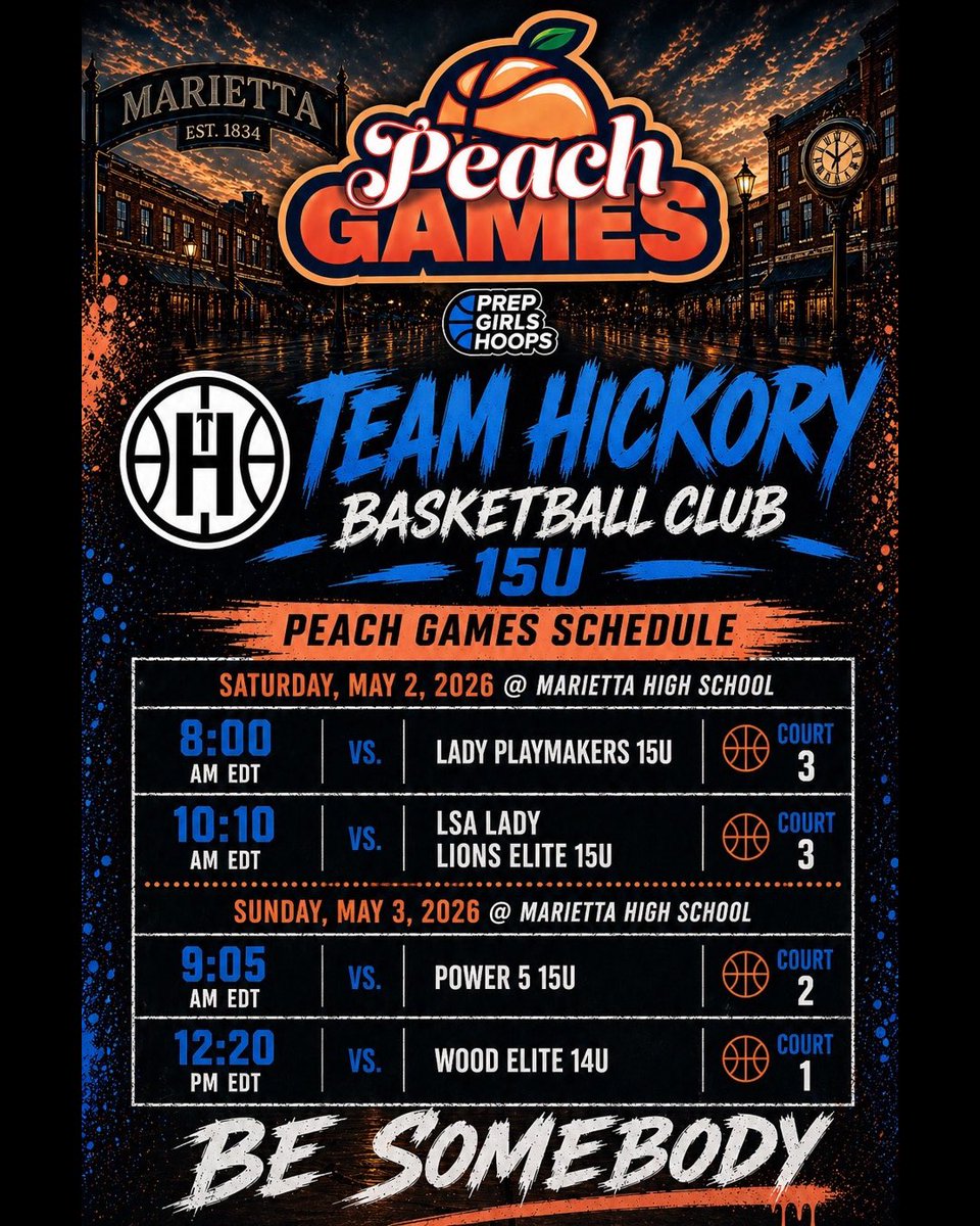 TeamHickory's tweet image. When Team Hickory pulls up, it’s bigger than one team.
  
It’s a standard. It’s a culture. It’s a statement.

Marietta, Georgia; Peach Games

Schedule release

Be Somebody. Leave No Doubt.

#TeamHickory #HerHoopState #Passion #StriveForGreatness #LeaveNoDoubt