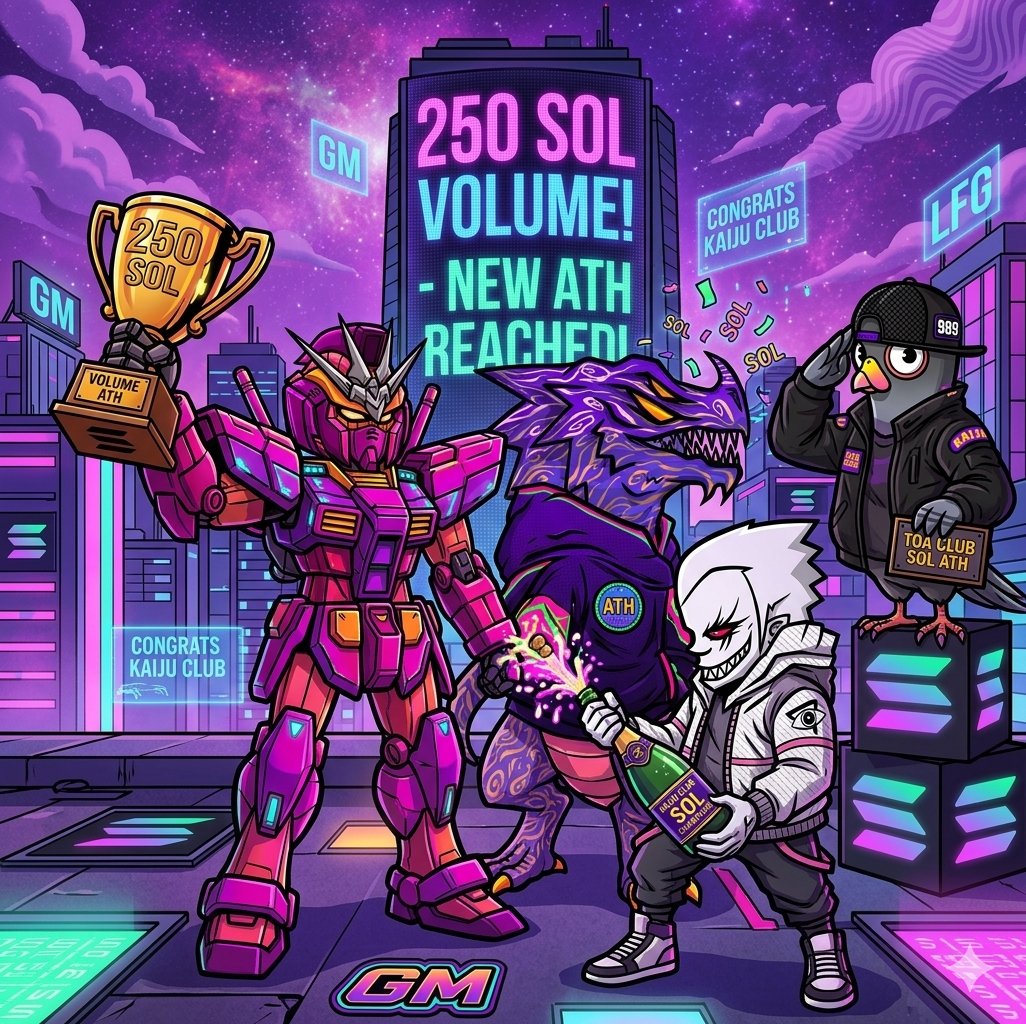 planetkaiju_'s tweet image. Huge congratulations to our community and holders

250 @solana volume and new all time high reached on @MagicEden and @OrbisOnSOL 

Everyday new holders are discovering us, falling in love with the art/utilities and the community.

#NFT #Solana #Bullish
