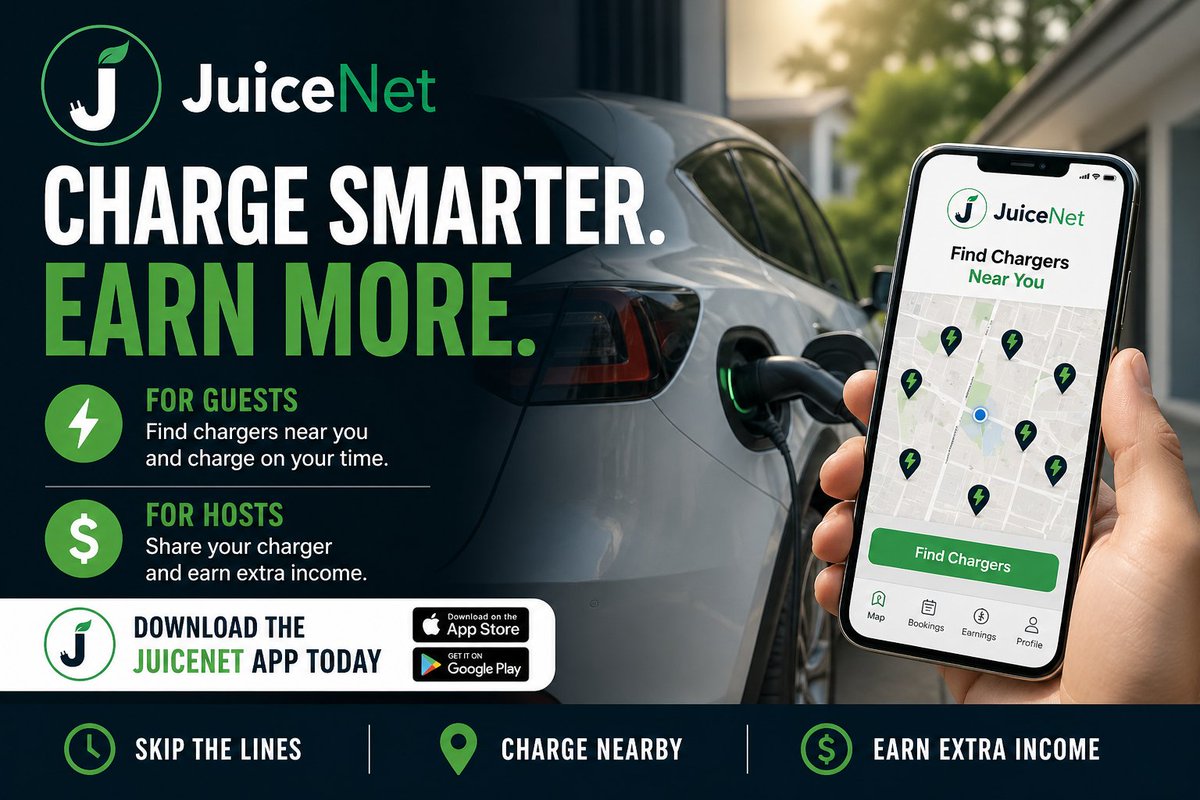 juicenetev's tweet image. Tired of waiting at public chargers?

Find one nearby or earn from your own.

Download the JuiceNet App.

youtu.be/tk0vrtBGeCQ

#EVCharging #ElectricVehicles #EVLife #CleanEnergy #EVDrivers #ChargeSmart #CoronaCa
