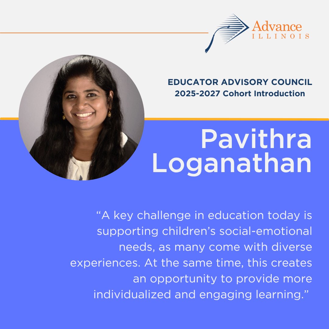 advanceillinois's tweet image. Meet Pavithra Loganathan, an early childhood educator, as she shares her goal of creating meaningful learning experiences and providing a nurturing environment that supports each child’s growth and development. hubs.la/Q04f1R4c0 #EACmembers #educators #illinois