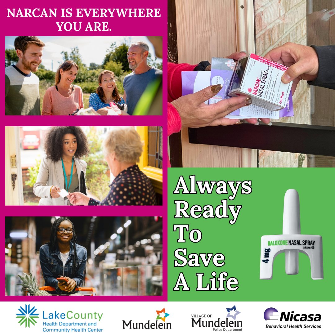 NicasaBHS's tweet image. Take Narcan with you everywhere you go. Thank you to our program and grant partners at @mundelein_il , Mundelein PD , and @LakeCoHealth for distributing #Narcan, training #firstresponders, and working to help overdose survivors find #support and #treatment. #naloxonesaveslives