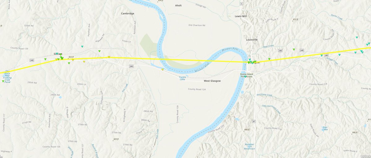 WesWeather's tweet photo. A reminder: NOTHING protects you from a tornado.

Not rivers.
Not lakes.
Not trees.

This EF-2 in Saline County crossed the Missouri River THREE times Monday morning. #mowx https://t.co/BZAwRLsNaj