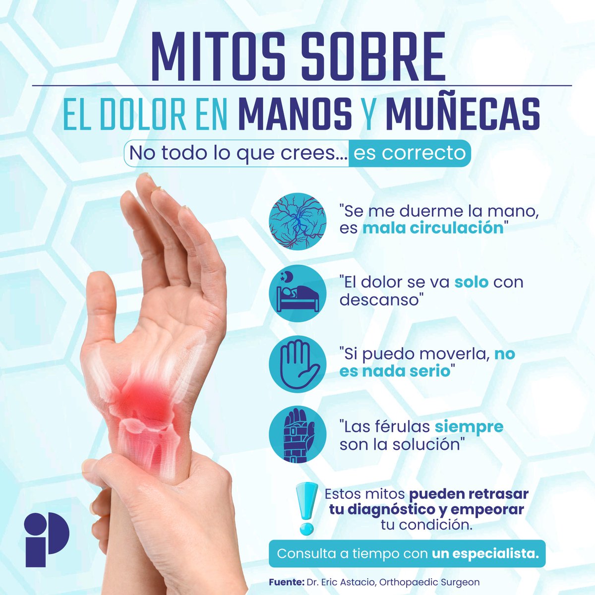PH_Latam's tweet image. 🫳🏻 ¿Conocías que el dolor nocturno en la muñeca tiene más valor diagnóstico que el dolor diurno? Este dolor puede despertar al paciente y es una pista clave.

¡Aquí te contamos más mitos!

#PHL #Dolor