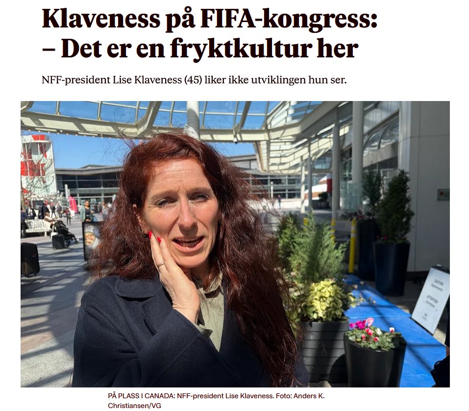 Klaveness prater om fryktkultur.

Samtidig har ledere i NFF sendt private meldinger til breddeklubber med beskjed om at dersom supportere får styre utfallet av VAR-saken, vil de jobbe for mindre demokrati i fremtiden.

NFF elsker fryktkultur og Klaveness er på studietur
