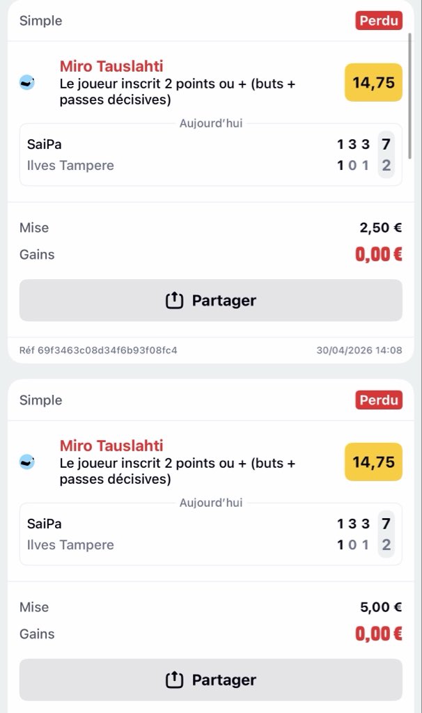 Nom17De's tweet photo. @Betclic Je vous poste cela car vous répondez pas sur le hockey 
Pseudo : SprYzeGrYziX13

2 point sur le match 
Merci de payer 💰 
@Betclic https://t.co/jEkNOfFET6