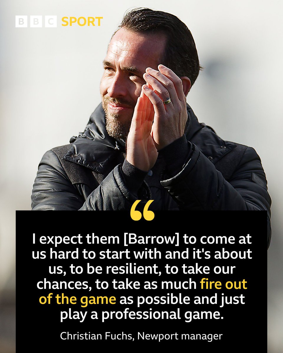 BBCSportWales's tweet photo. Christian Fuchs has urged Newport County to take the "fire" out of their final game of the season at Barrow 🗣️

What are your predictions? 💭

#BBCFootball #Exiles https://t.co/xGYd3VbCh8