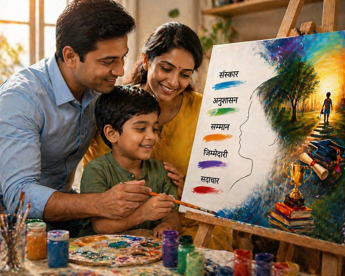 बच्चे का मन एक खाली कैनवास है, जिसे सही Parvarish और Sanskar से सुंदर बनाया जा सकता है। माता-पिता का मार्गदर्शन ही उसे सही दिशा देता है और उज्ज्वल भविष्य की नींव रखता है। #ParentingTips