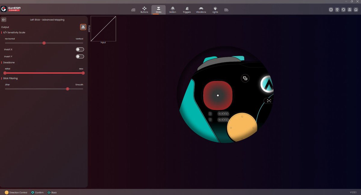نزل خيار جديد اسمه RC Filter وهو انه في خيار jitter او smooth كل ما وجهت على jitter بتكون استجابة افضل لكن بصير في رعشه في اليد اكبر وبكذا يضعف الايم اسست 

في الجهه المقابلة smooth كل مازدت عليه بخلي الاستجابة اقل بشكل بسيط لكن ايم اسست اقوى

لسى جاري التجربة وبحكم عليه
#gamesir