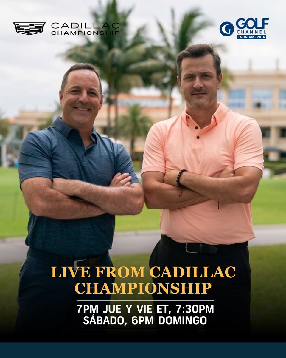 GolfChannelLA's tweet photo. ¡Reportes, entrevistas, opinión y más desde el Blue Monster! 🎤

@diegolarrazabal y @FranciscoBlavia te acompañan de jueves a domingo con el LIVE FROM @cadillac_champ. ⛳

¿Dónde? En @GolfChannelLA por supuesto. 📺 https://t.co/OcYJ9xVaoy