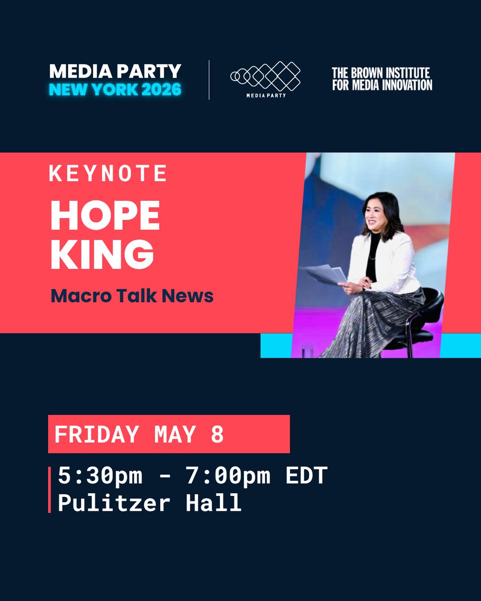 mediapartyorg's tweet image. 📣 @hopeking, founder of @macrotalknews, is a leading journalist and media innovator. With a background in finance, she turns complex business and economic news into nuanced, human-centered narratives across platforms.

She will be #keynote at #MPNYC26 @BrownInstitute 

📅 May 8