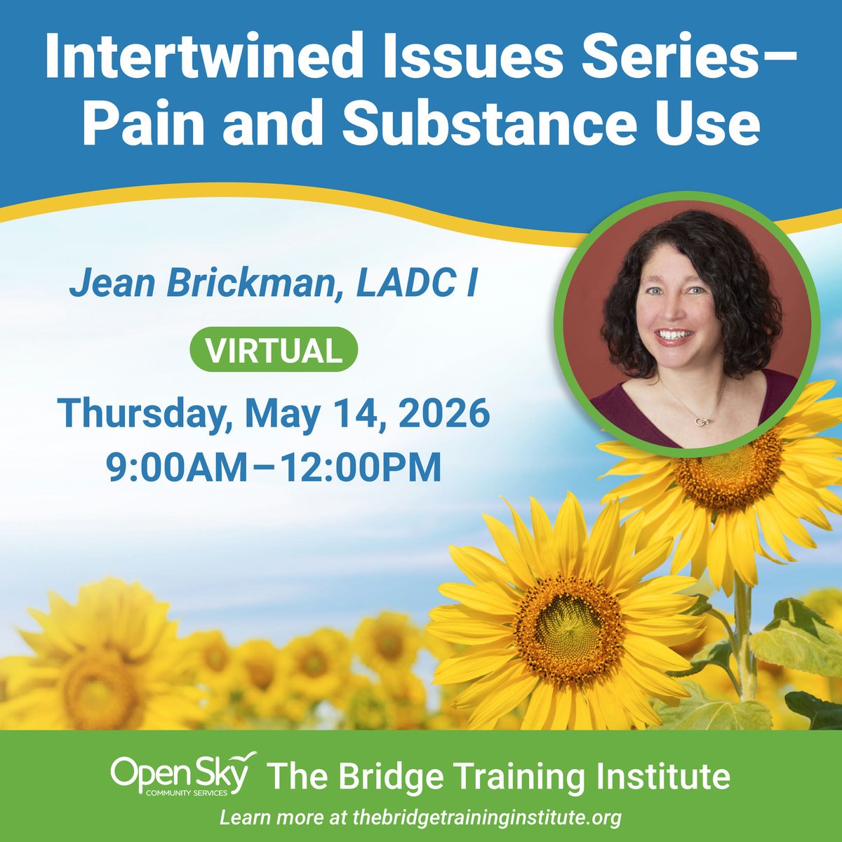openskycsorg's tweet photo. Chronic pain and substance use frequently intersect, creating complex clinical presentations. This training addresses assessment, integrated approaches, and compassionate care strategies.

🔗 Register here:
https://t.co/zX2AVj6lWA https://t.co/sDOLJjWkeZ