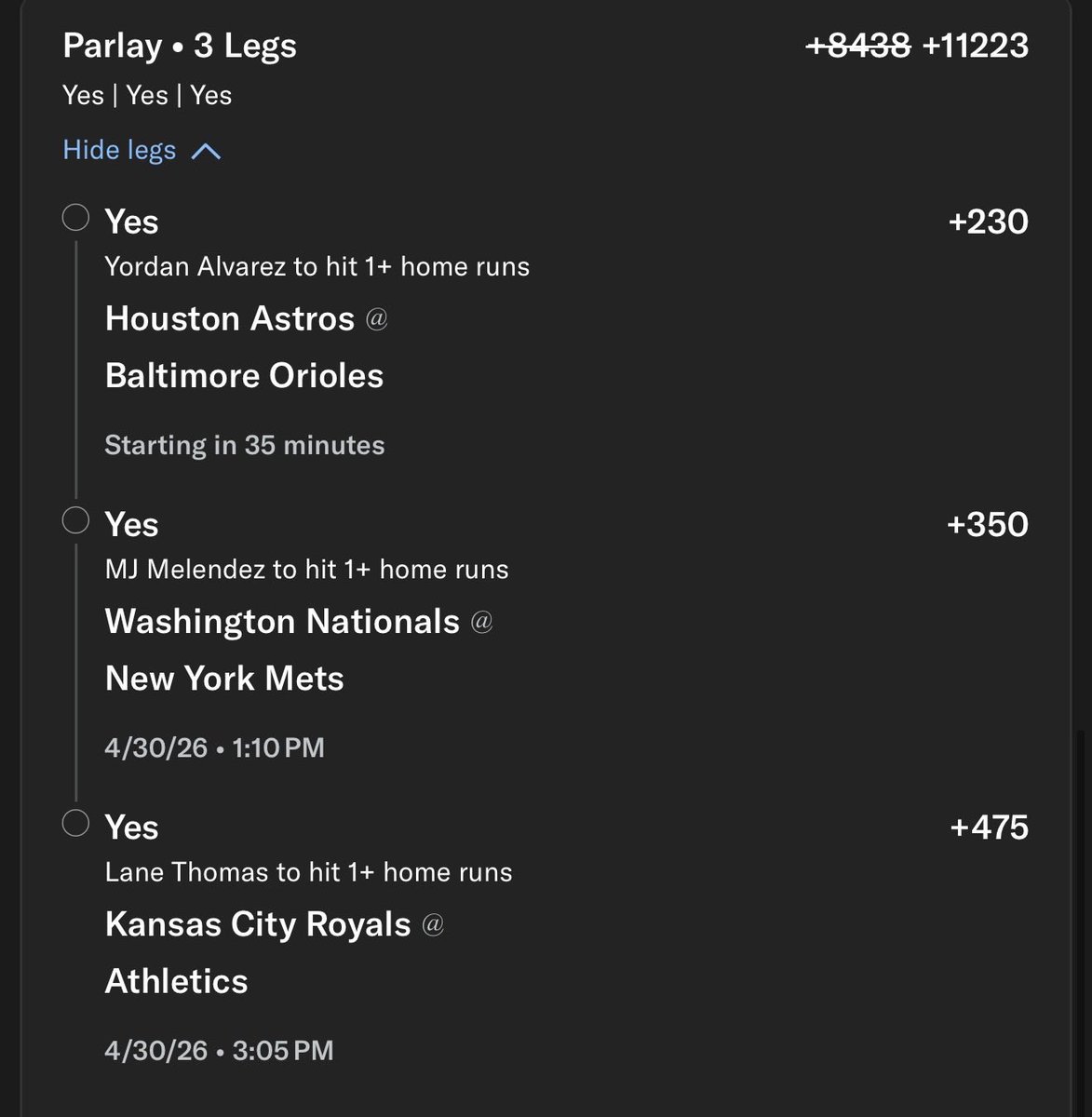 SmackingLayys's tweet photo. @EV_Dingers @MLBHR @BetMGM Idk where they caught MJ at +525 😭 https://t.co/UITSpTOfQV