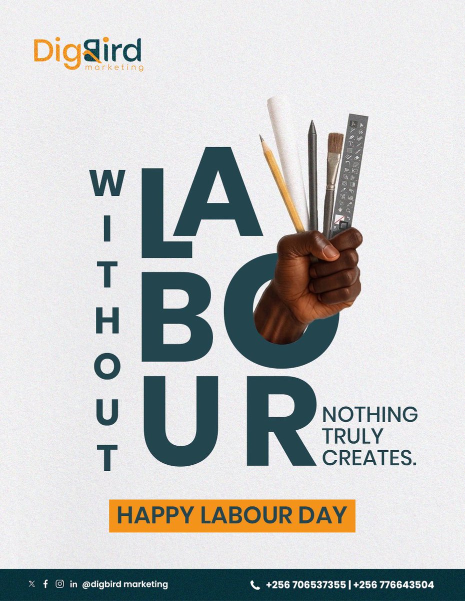 DigBird_Agency's tweet photo. To all our working heroes, we wish you a happy labour day. Mwebala kugatta ku nsi yamwe.
#labourday #Digitalmarketing https://t.co/s9TRALAfwF