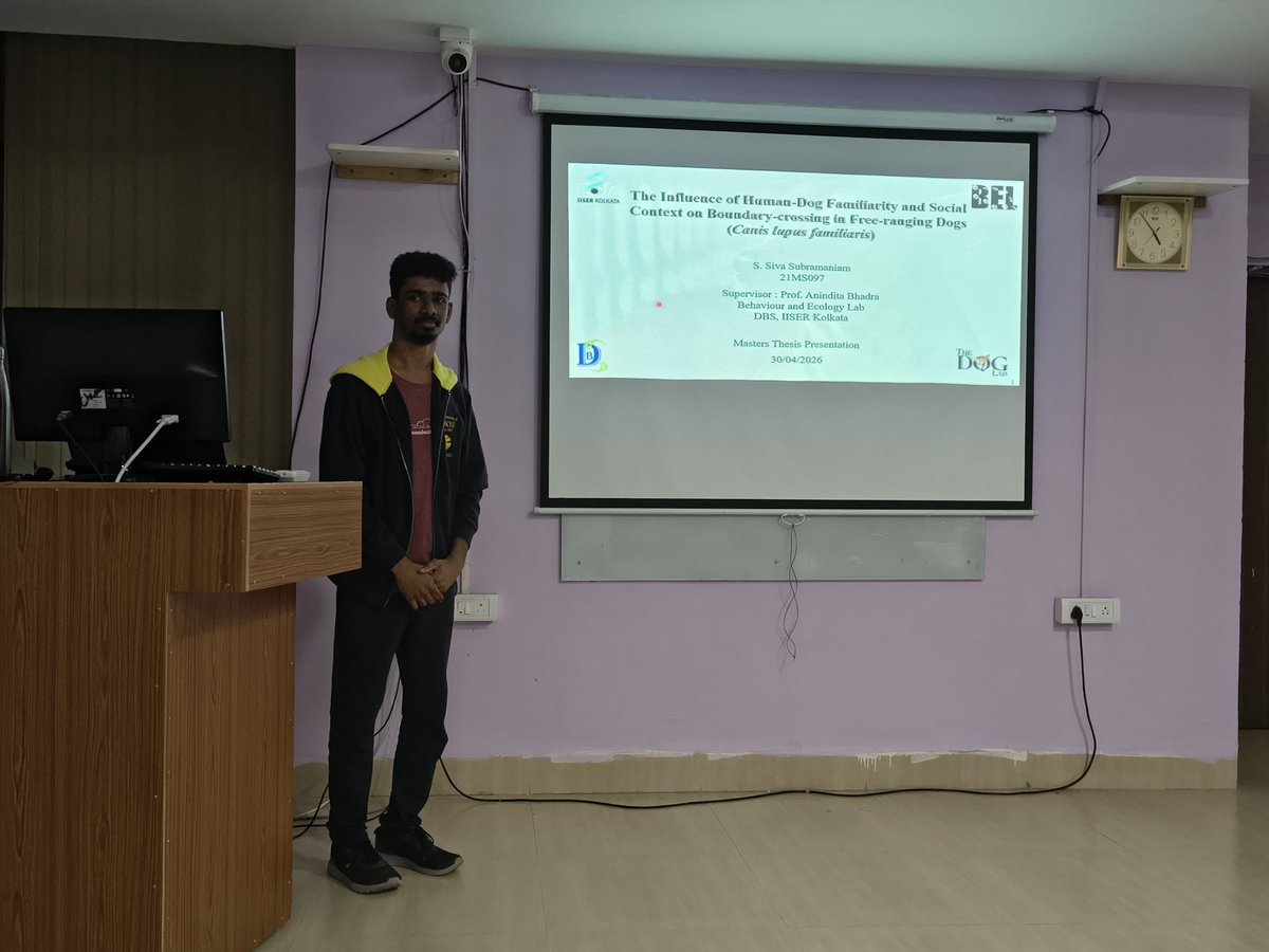 Abhadra7's tweet photo. This year 's MS thesis presentations from the #DogLab are done. Siva and Richik chose to work on different aspects of territoriality and dog-human interactions, and did quite well. Congratulations both! https://t.co/WdEQ7YKbRg