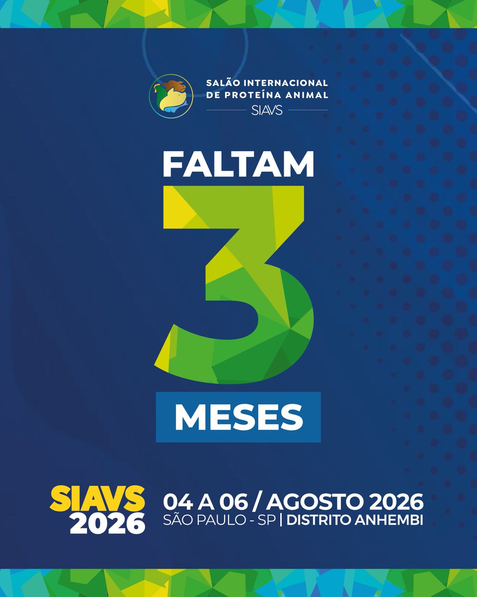 Faltam apenas 3 meses para o maior encontro das cadeias de proteína animal do Brasil! 

📅 04 a 06 de agosto
📍 Distrito Anhembi – São Paulo (SP)

👉 Garanta sua participação: siavs.com.br

Prepare-se para viver a maior edição da história.

#SIAVS2026 #ABPA