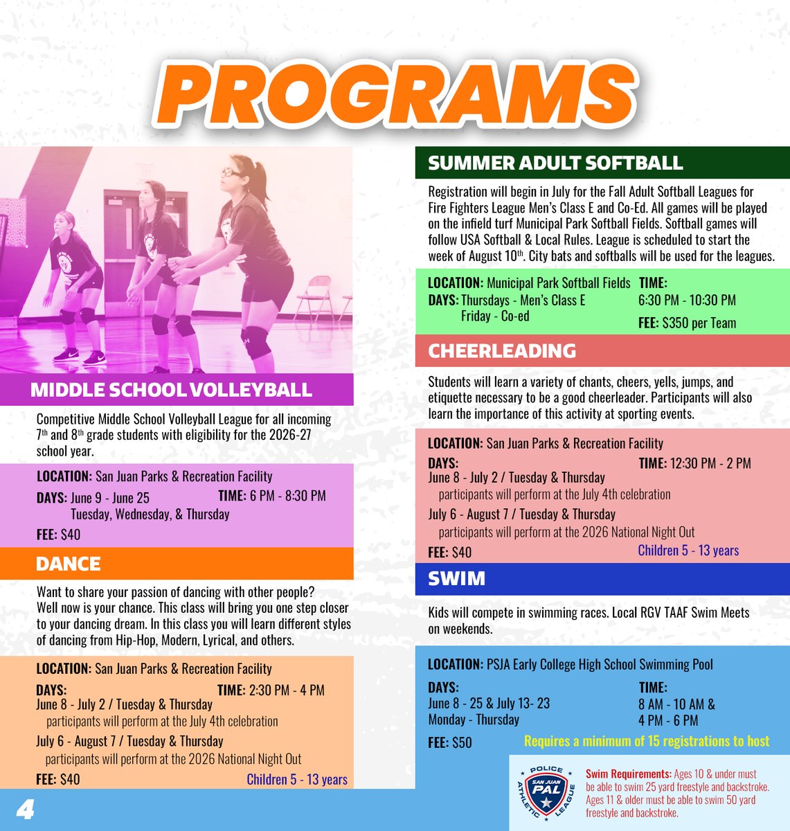 CityofSanJuanTX's tweet photo. 🌟📖The San Juan Parks &amp; Recreation Summer Programs Guide is officially here, and there are plenty of sports for our community to take part in!

Check out the guide, and be sure to contact (956) 223-2350 for additional information!

#ItStartsInParks 
#SummerPrograms 

(1/2) https://t.co/UmyV9trhr0