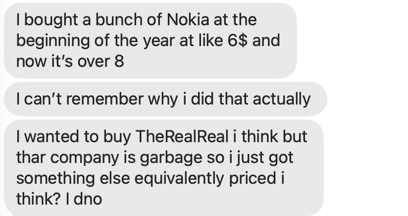goodalexander's tweet photo. I know a woman who full ported Nokia because the price was low so she could buy a lot of shares (she's up over 100%). 

process over outcome https://t.co/pbCkmcexPQ