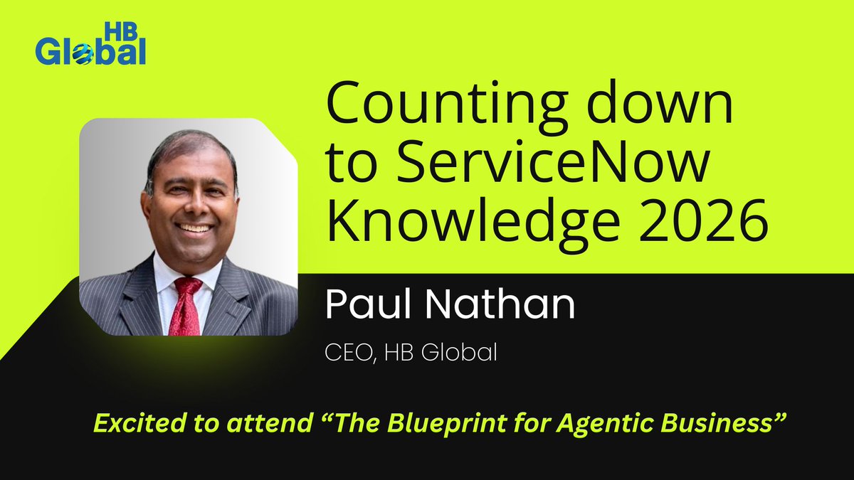 hbglobalinc's tweet image. Counting down to ServiceNow Knowledge 2026 🚀

Let’s connect if you’re there.
678.571.1185 | paul.nathan@hbglobalinc.com | hbglobalinc.com

#Knowledge26 #AgenticAI #Leadership #Networking