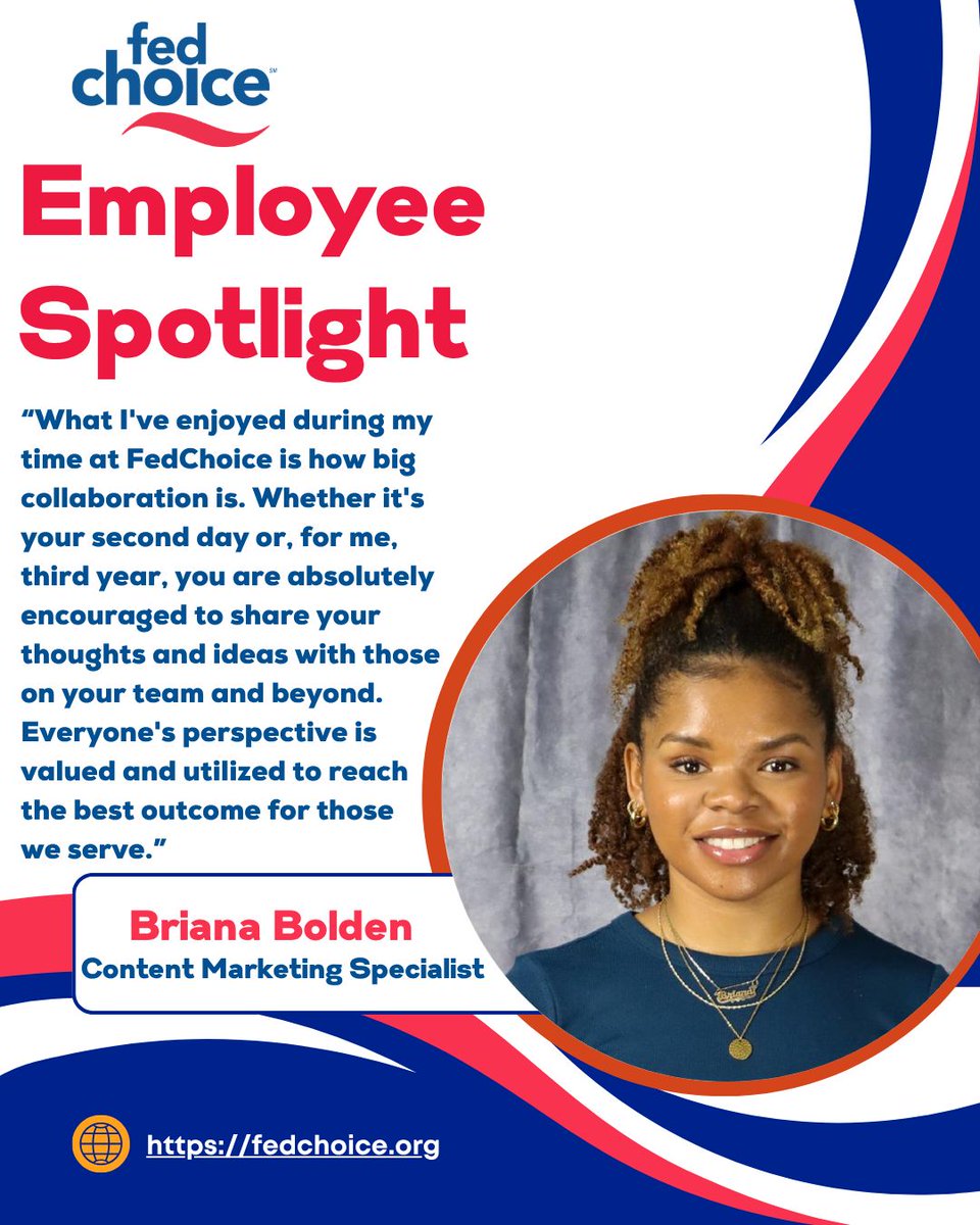 FedChoiceFCU's tweet image. Our Content Marketing Specialist, Briana Bolden, shares why she loves working for FedChoice: our emphasis on collaboration #FedChoice #PeopleHelpingPeople #CommunityFirst