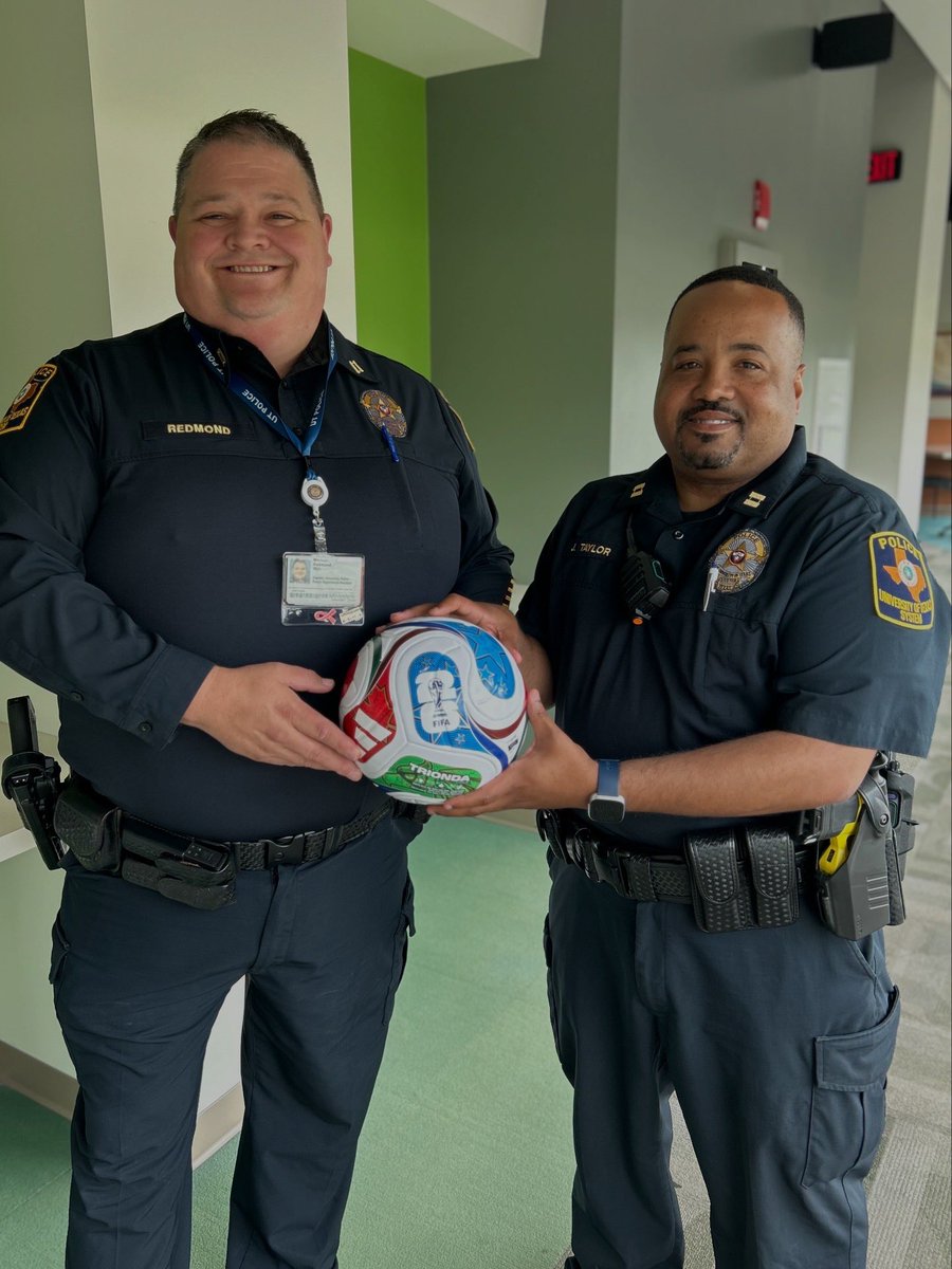 UTPoliceHouston's tweet photo. Captain Redmond &amp; Captain Taylor ready for the FIFA World Cup Trophy Tour right here in Houston! Check out our recent article on how to prep for the World Cup—plan ahead, expect crowds, and stay ready so everyone can enjoy it safely. Stay safe! https://t.co/CRADQFhfVc