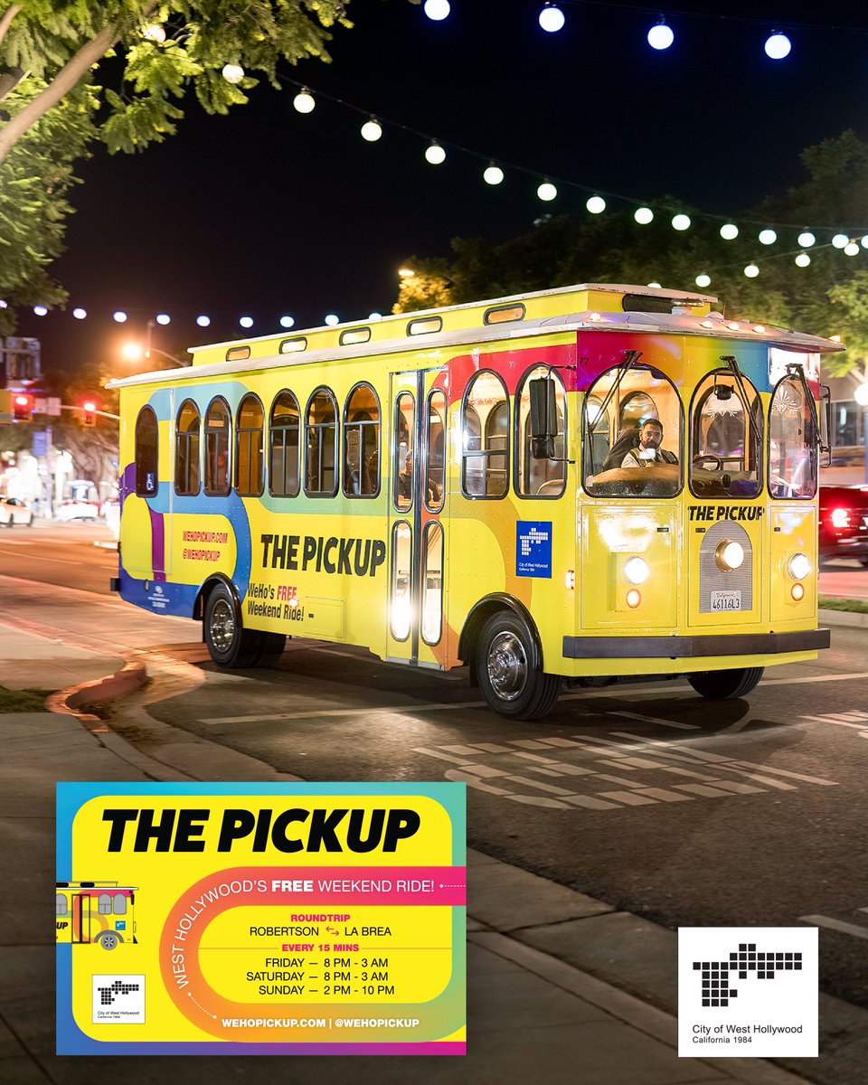 WeHoPickUp's tweet photo. First time riding the #WeHoPickUp? We got you. 👇

1️⃣ Find our sign
2️⃣ Hop on
3️⃣ Cruise #WeHo stress-free

It’s that simple. No parking, no hassle, and no fare—just good vibes and easy rides.
Ready to roll?

@WeHoCity https://t.co/zwOaQAsmcp