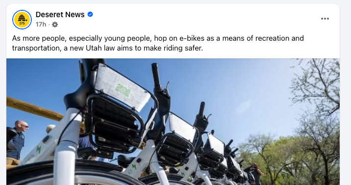 BjaminWood's tweet image. Evidently something happened to make all of Utah media discover the "new" Ebike laws at the exact same time. 

More funny, they all reported inaccurately about what the law does. 

Anyway, @CityWeekly reported on this (correctly) months ago. #slc #utpol 
cityweekly.net/news/bill-crea…