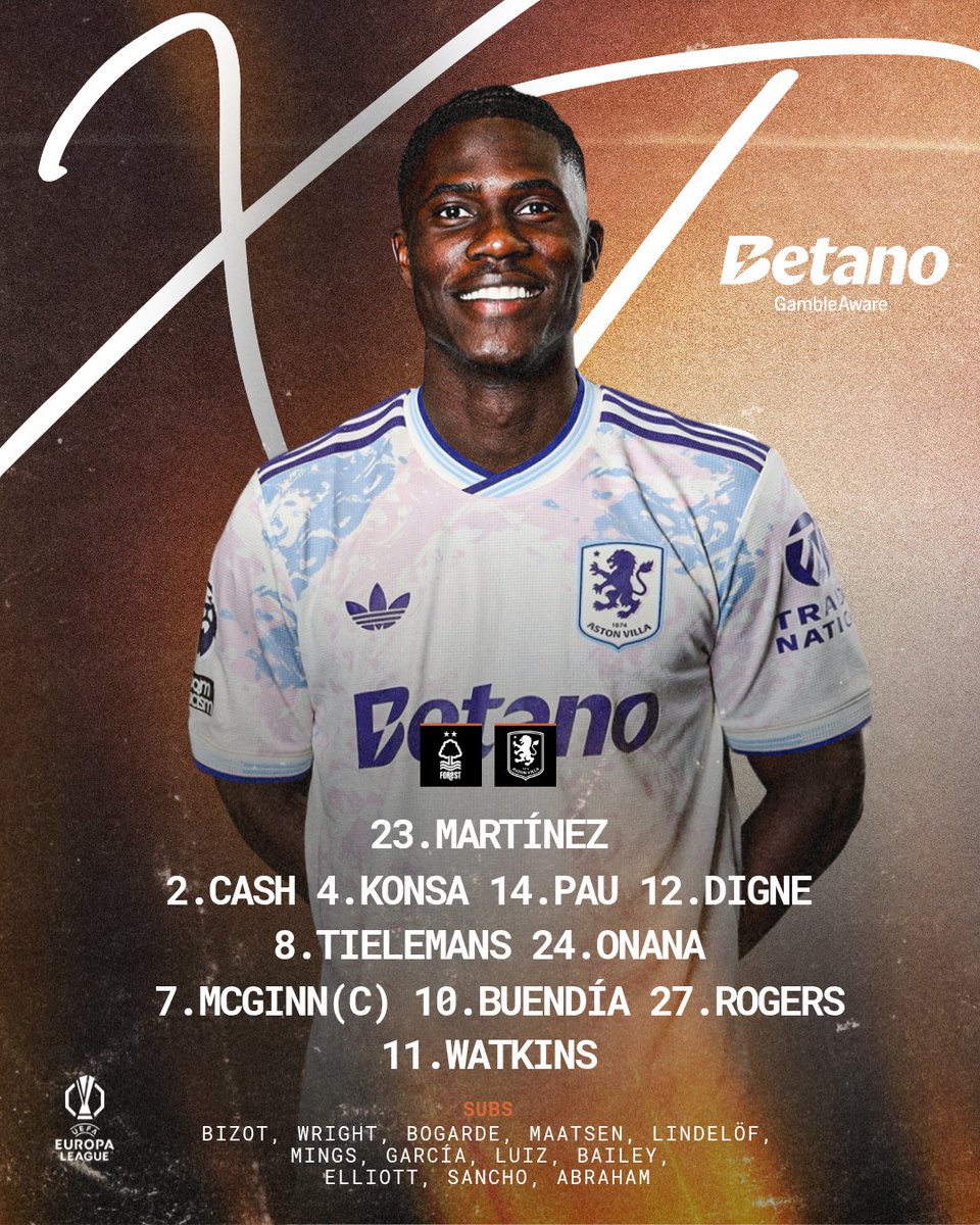 Fanzelsportsng's tweet photo. How #AstonVilla line up to face #Forest in tonight's #EuropaLeague semi-final first leg at the #CityGround in #England as both #PremierLeague clubs vie for a spot in the final of the competition.
#TrickyTrees #Villa #NFFC #UEL  #AVFC #EPL #NottinghamForest 
#AVFCOfficial #NFOAVL https://t.co/vCUdeLo8WU