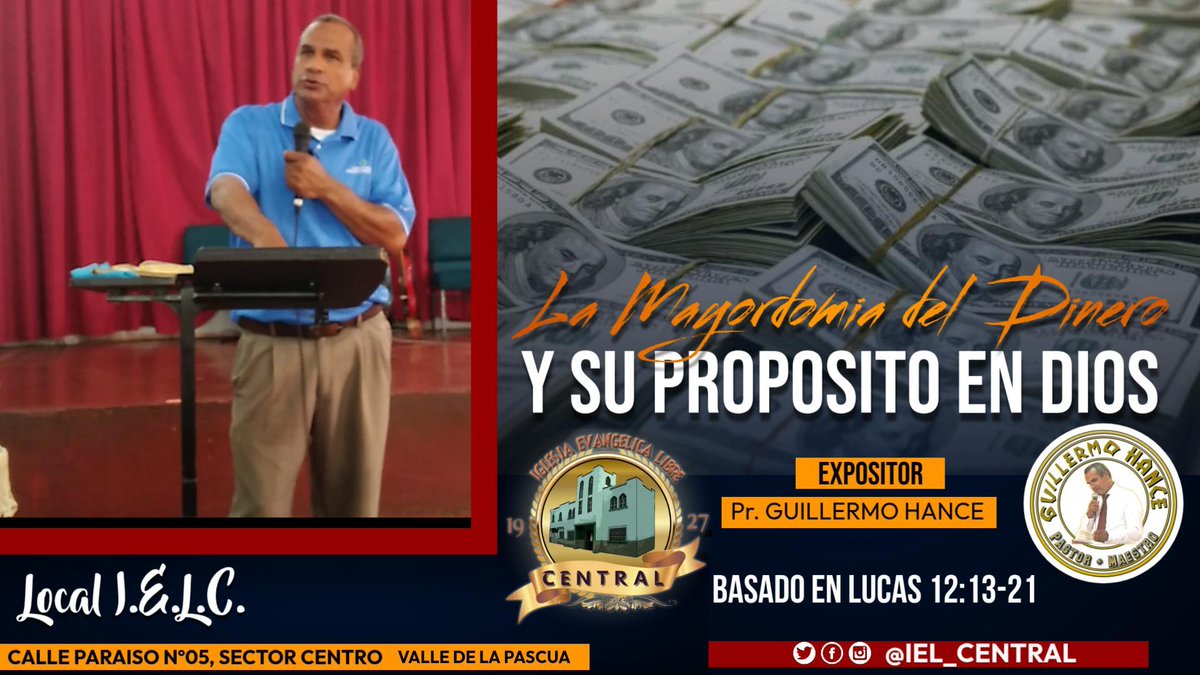 iel_central's tweet photo. LA MAYORDOMÍA DEL DINERO Y SU PROPOSITO EN DIOS.
Estudio basado en Lucas 12: 13-21
Realizado por el Pastor/Maestro GUILLERMO HANCE
Domingo 26, abril 2026

https://t.co/q9szhOdRpm

#estudio #predica #exposicion #charla #clase #mayordomia #dinero #lucas #valledelapascua #guarico https://t.co/ltGe8bkIKc