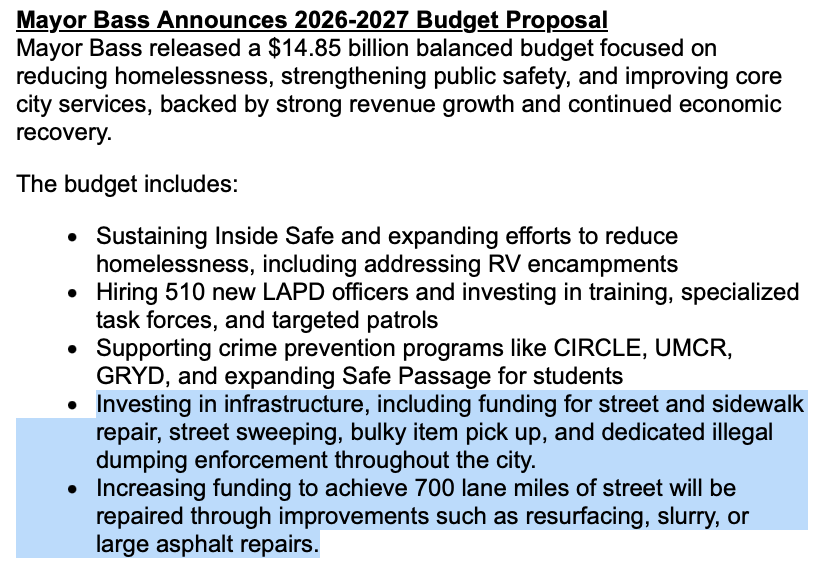 schneider's tweet photo. Amazing to me that the @MayorOfLA sent out an email update on her plans for climate action improving infrastructure and there's zero mention of bike or bus lanes, Measure HLA, first/last mile to Metro, or anything else that would actually help reduce VMT. Instead it's about EVs! https://t.co/ijCc3prOm8