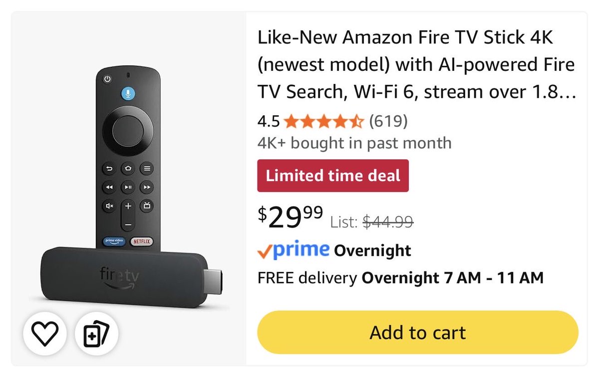 trunetto's tweet image. 🚨 Major Deal Alert! 🔥
Like-New Amazon Fire TV Stick 4K (newest model) with AI-powered Fire TV Search, Wi-Fi 6, and support now only $29.99 (was $44.99)!

✅ 4K+ bought in the past month

👉 Grab yours here: amzn.to/42GMSFG
#FireTVStick #AmazonDeal #4KStreaming