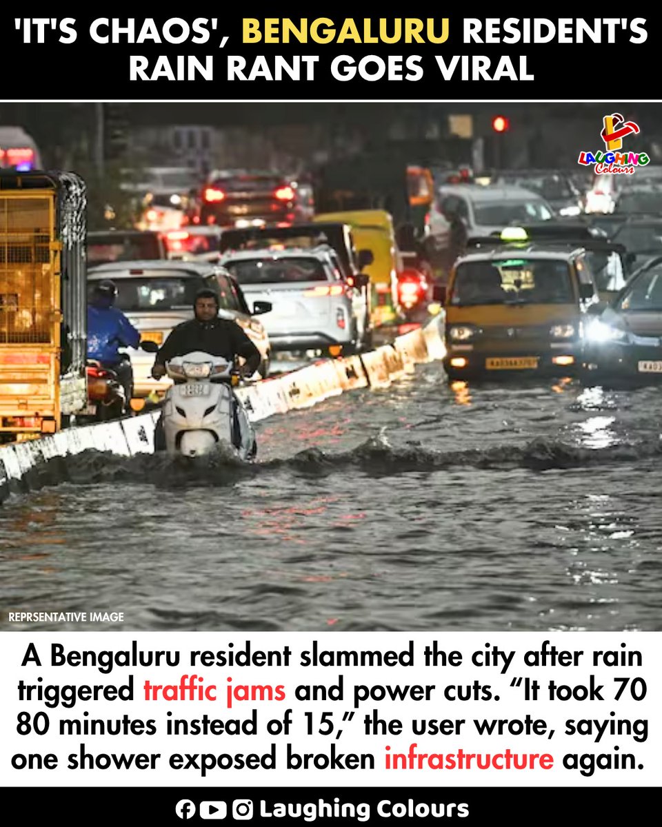 LaughingColours's tweet image. Bengaluru rains spark chaos 😓

#Bengaluru #HeavyRain #CityIssues #TrafficJam