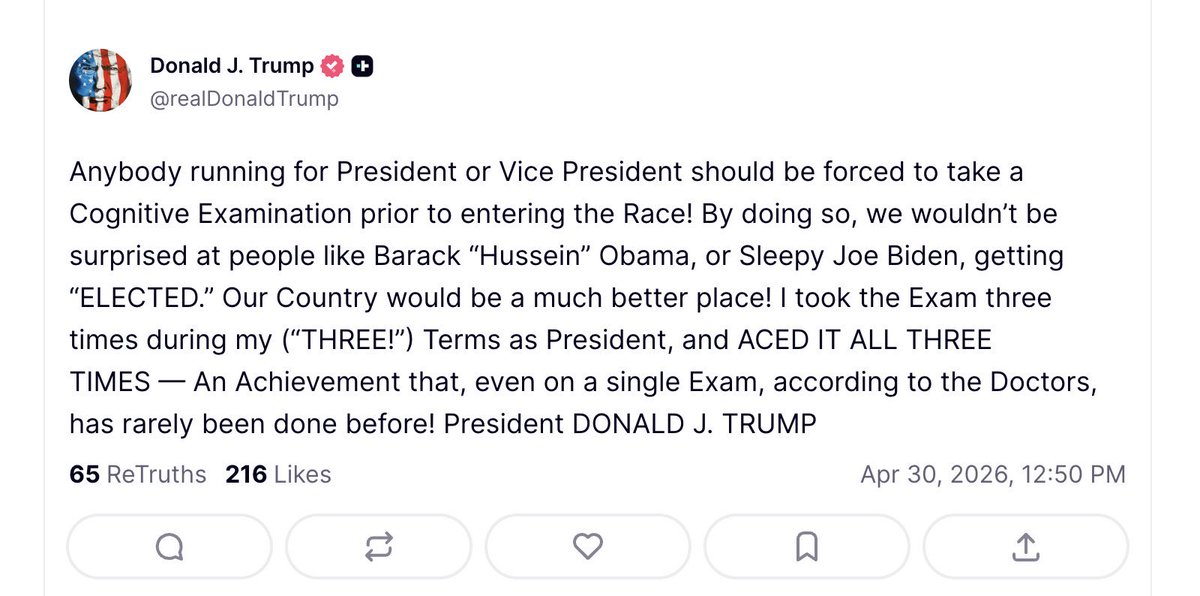 SpencerHakimian's tweet photo. 🚨TRUMP: ANYONE RUNNING FOR PRESIDENT NEEDS TO TAKE A COGNITIVE EXAM https://t.co/WBWX9J3NKF