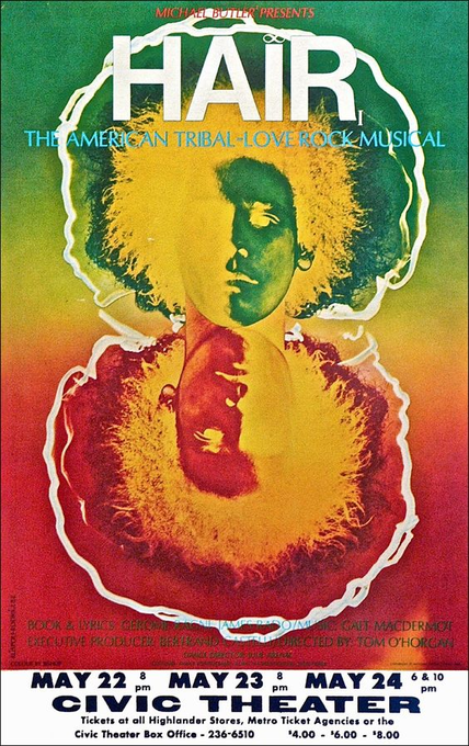 abarcaredic's tweet image. El 29 de abril de 1968 se estrenó en el "Bitmore Theatre de Broadway" el musical #HAIR", una ópera beat sobre la cultura hippie de los años 60 en los Estados Unidos, incluyendo el amor, la paz, la libertad sexual o el uso de drogas, todo lo cual produjo gran impacto en la época.