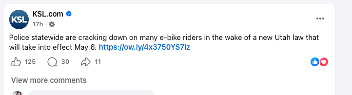BjaminWood's tweet image. Evidently something happened to make all of Utah media discover the "new" Ebike laws at the exact same time. 

More funny, they all reported inaccurately about what the law does. 

Anyway, @CityWeekly reported on this (correctly) months ago. #slc #utpol 
cityweekly.net/news/bill-crea…
