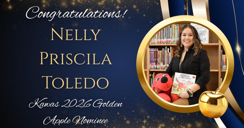 KawasElementary's tweet photo. Congratulations to Kawas Golden Apple nominee, Nelly P. Toledo! She has shown unwavering dedication &amp; works tirelessly to support our students, faculty, &amp; staff. She is always seeking ways to make a positive impact &amp; strengthen our school community. Congratulations, Mrs. Toledo! https://t.co/mX0cEn37UH
