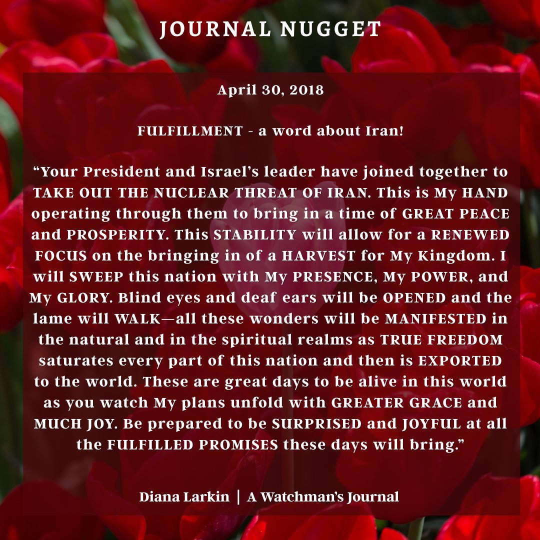 A Journal Nugget from 8 years ago, speaking of Iran!

"Your President and Israel’s leader have joined together to TAKE OUT THE NUCLEAR THREAT OF IRAN."