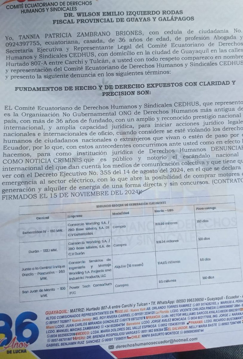 Inés Manzano acaba de ser denunciada en Fiscalía por la Abg. Tatiana Zambrano, por un posible peculado en contratos de compra de generación eléctrica en las estaciones de Durán, Pascuales, Esmeraldas y Manta ¿Por eso la quieren mandar de embajadora como hicieron con Félix Wong?