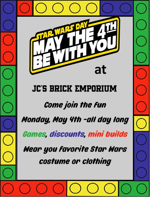 JCBrickEmporium's tweet image. May the fourth is this Monday are you ready?!? #starwars #florenceaz #pinalcounty #legostarwars #lego #afol #smallbusiness #maythe4th