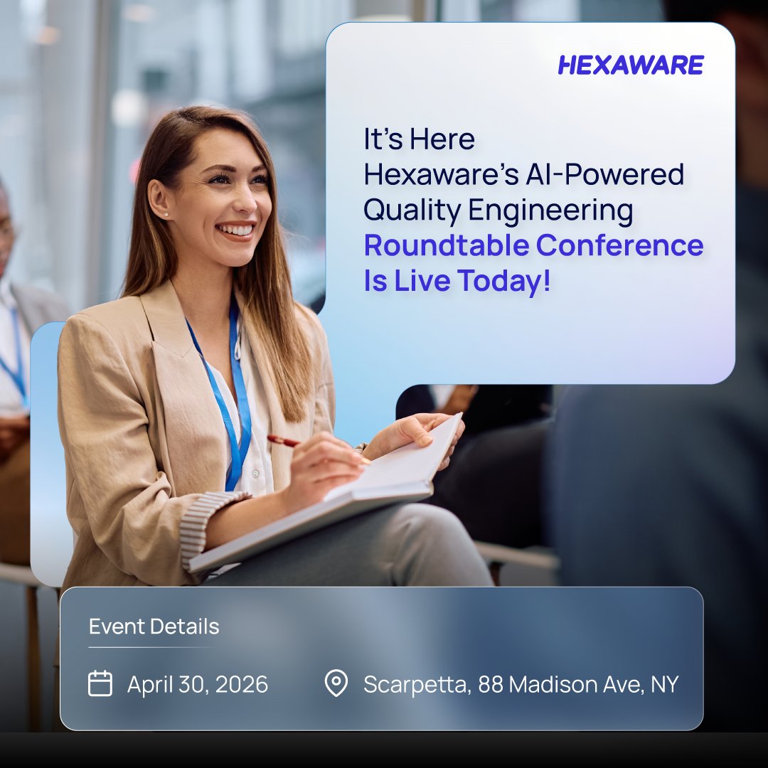 HexawareGlobal's tweet image. Live today. Hexaware's exclusive #AI in #QualityEngineering Roundtable is underway!

#QE leaders are diving into real transformation stories, scalable frameworks &amp;amp; the future of intelligent testing. 
Stay tuned for key insights dropping throughout the day. hexwr.com/4vYa5kc