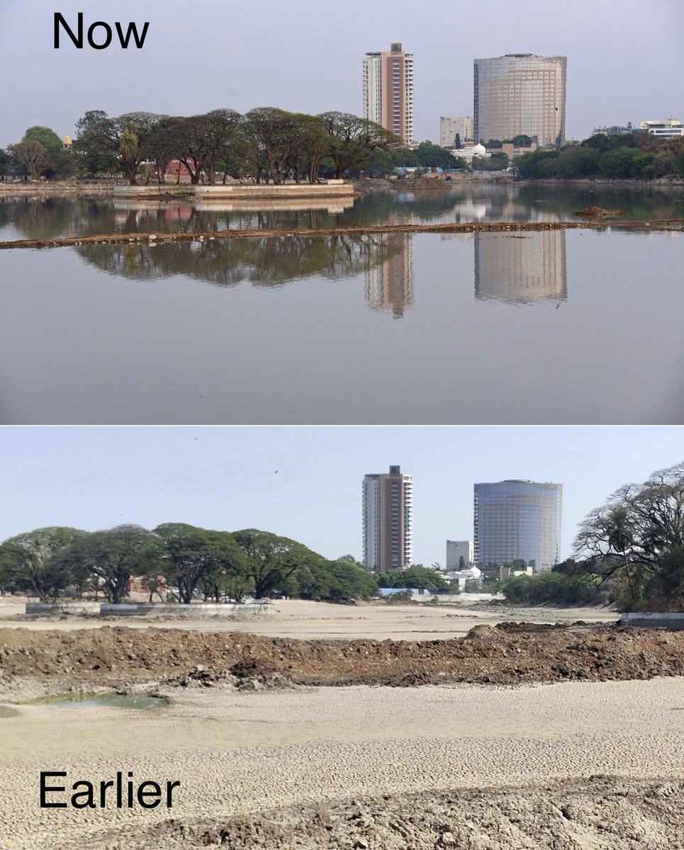 TOIBengaluru's tweet image. #Bengaluru: #Ulsoor #Lake gets #water 

Ulsoor Lake, which was drained out of water as part of the ongoing desilting work, got partially filled up following Wednesday rains. 

TOI lensman Chethan Shivakumar captures ‘before &amp;amp; now’ of the lake 👇

@timesofindia