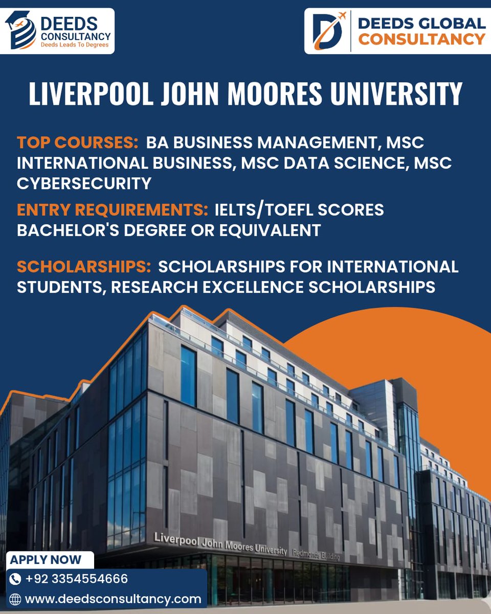 deedsconsult's tweet image. @LJMU 

🎓 Courses: #Business, #DataScience, #Cybersecurity
💡 Scholarships: International &amp;amp; research

#LJMU #DeedsAcademy #TopConsultancy #OnlineDeedsAcademy #TopConsultancyPakistan #StudyInUK

@LJMUSportCoach @Oryx_Uni @DramaSocietyJMU