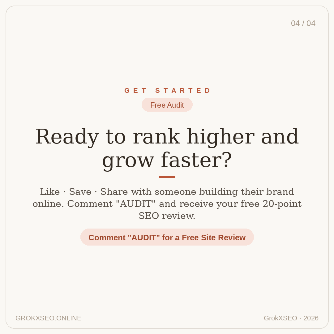 grok_Xseo's tweet image. Content. Authority. Conversion.

Most agencies pick one. GrokXSEO runs all four as one system — built for founders who want growth, not guesswork.

Comment or DM "AUDIT" for a free 20-point SEO review.

#SEO #DigitalMarketing #GrowthStrategy #GrokXSEO #ContentMarketing